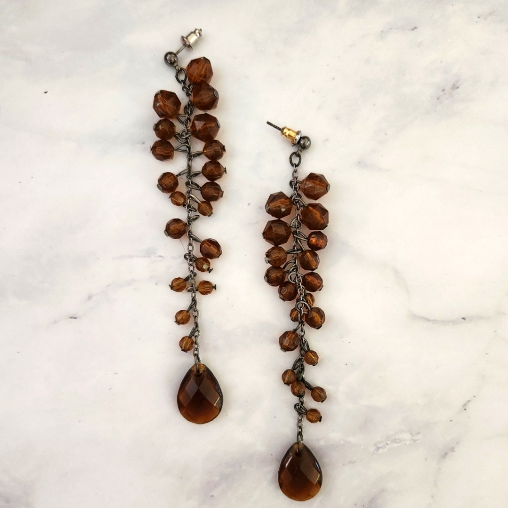 Brown Beaded Waterfall Earrings